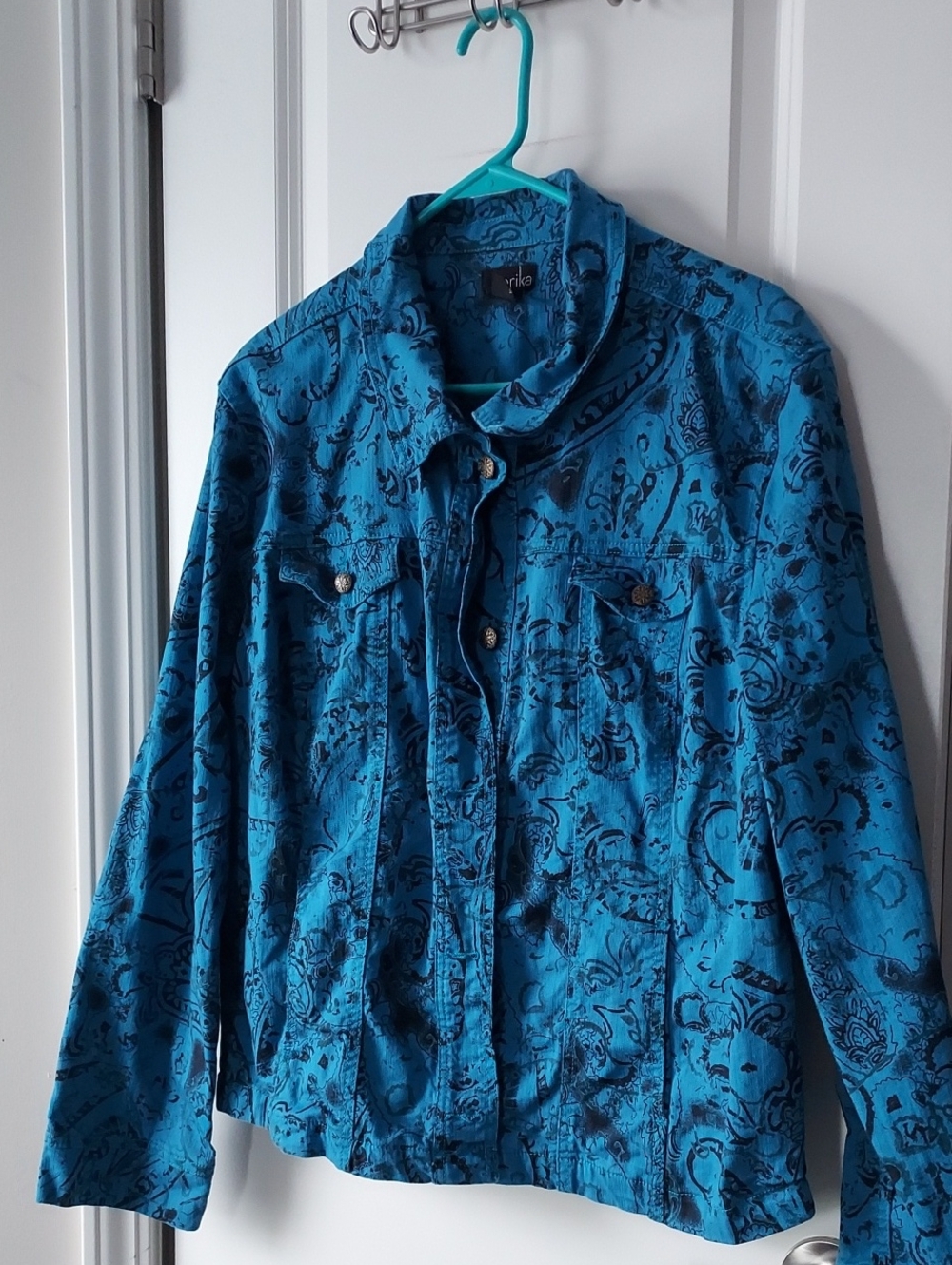 Erika Blue Patterned Button-Up Jacket - Picture 2 of 13